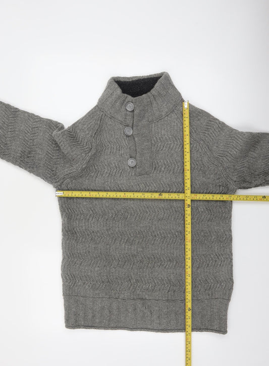 Fat Face Mens Grey Wool Henley Jumper Medium Knit High Neck