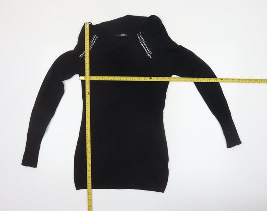Quiz Women’s Black Cowl Neck Zip Detail Long Sleeve Jumper Size 12