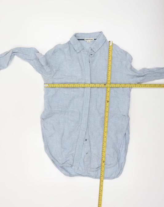 Whistles Women Blue Linen Long Sleeve Collared Button-Up Shirt UK 4