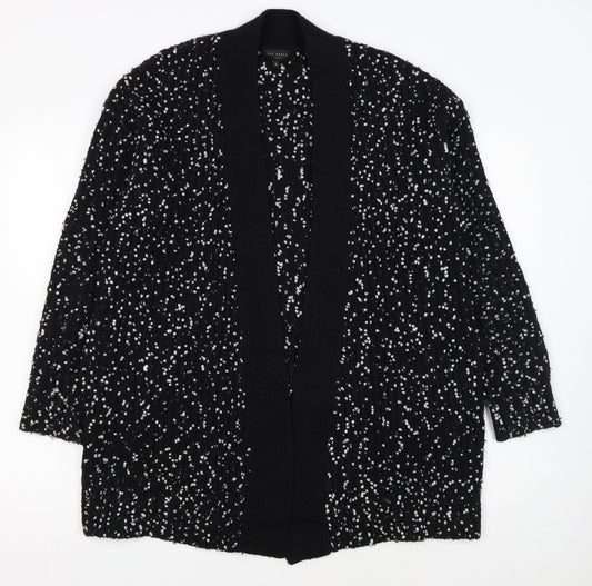 Ted Baker Women's Black White Cardigan S Open-Knit Bouclé Relaxed