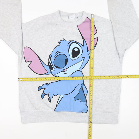 Disney Women Grey Stitch Sweatshirt Size 12/14 Crew Neck Pullover