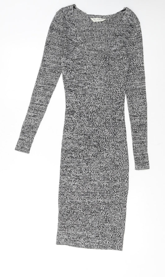 Additional front view of Miss Selfridge Women’s Grey Knit Bodycon Dress, size UK 8