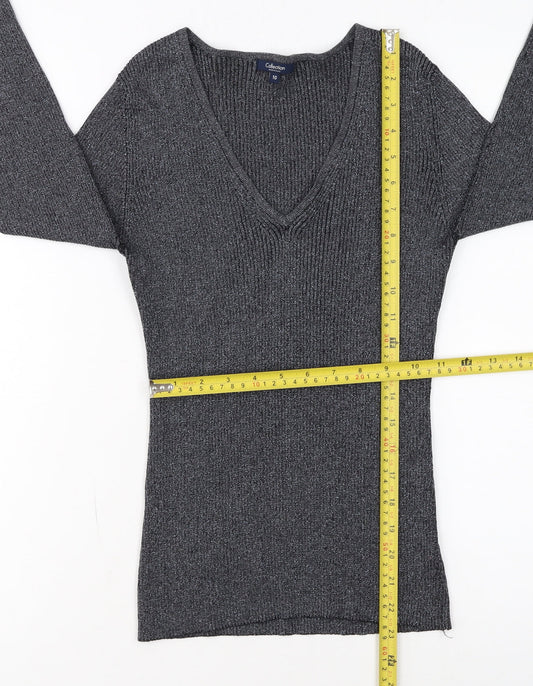 Debenhams Women Grey Size 10 V-Neck Knit Pullover Jumper