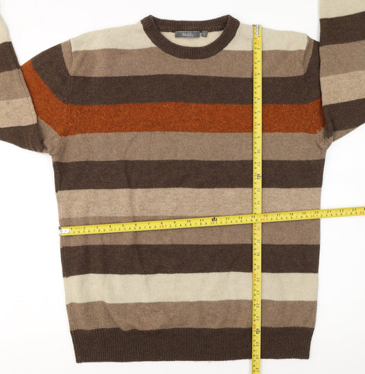 Wolsey Mens Brown Striped Lambswool Crew Neck Jumper Size L