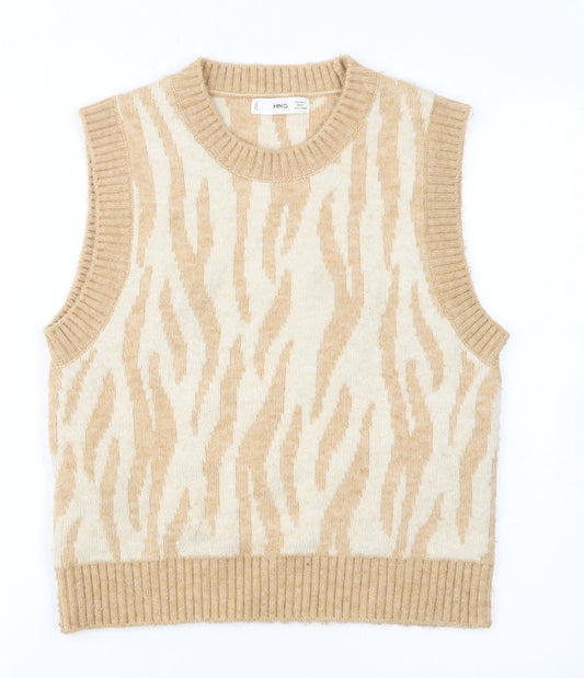 Mango Women’s Beige Animal Print Knit Sleeveless Vest Jumper L