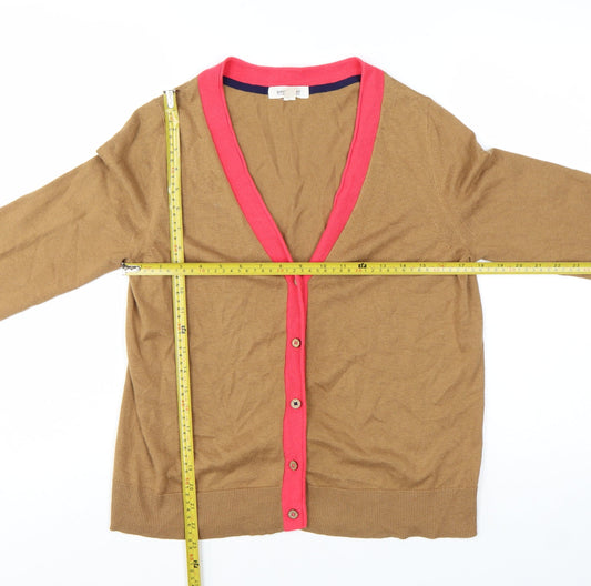 White Stuff Women Brown Cardigan UK 10 V-Neck Lightweight Knit