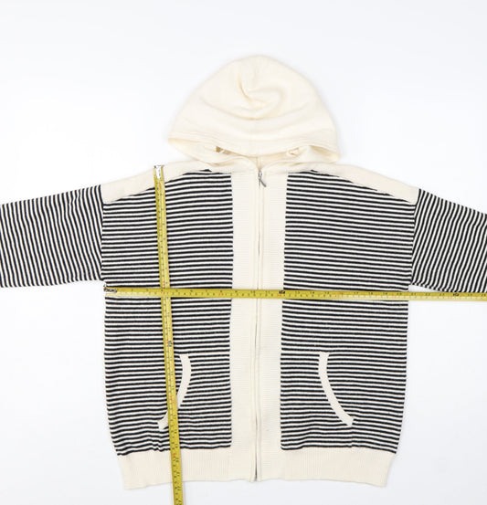 Marks and Spencer Women Black Stripe Full Zip Knit Hoodie M