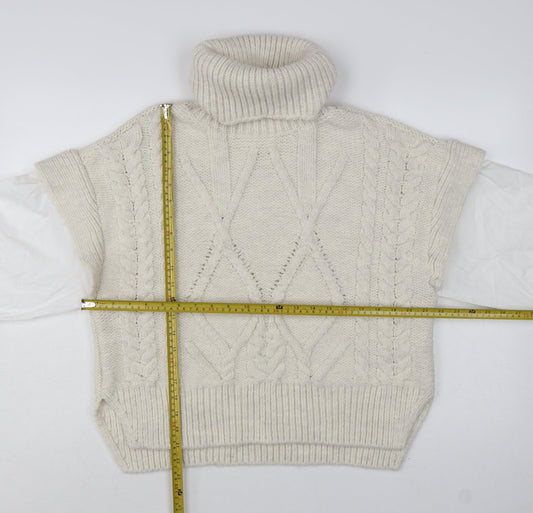 Topshop Women Ivory Cable-Knit Roll Neck Sleeveless Jumper M