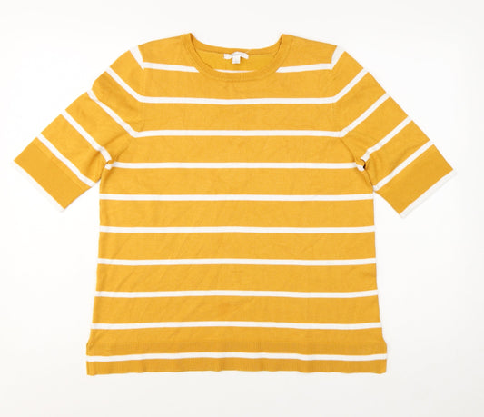 Additional front view of 89th + Madison Women Yellow Striped 3/4 Sleeve jumper L