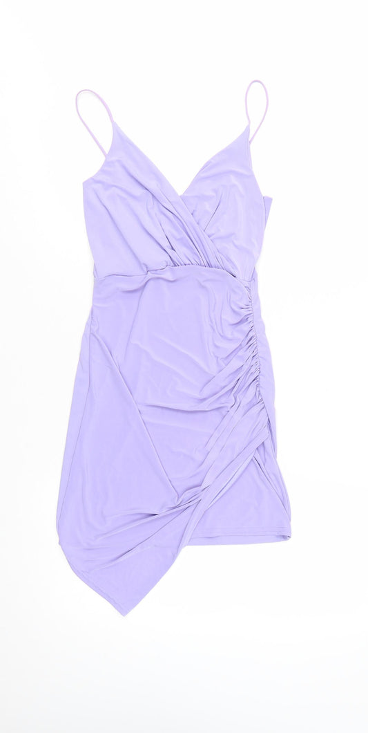 Additional front view of Missguided women’s purple, size UK 8, wrap ruched mini dress