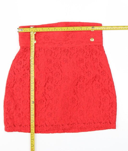 H&M Divided Women's Red Lace High Waist Mini Skirt Size 10