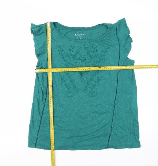 Ann Taylor Loft Women's Green Embroidered Cotton Sleeveless Top L