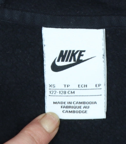 Brand and care label for Nike boys’ black full zip hoodie xs 122-128cm cotton blend casual