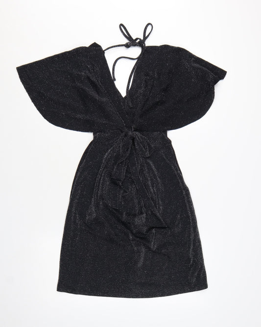 Additional front view of Dorothy Perkins Women’s Black Glitter Wrap Dress, size UK 10