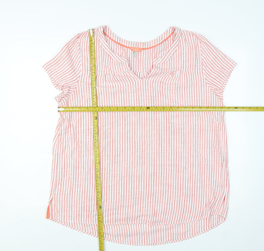 Joules Womens Pink White Striped Cotton V-Neck Blouse Size 16