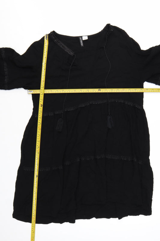 H&M Divided Womens Black Bohemian Knee Length 3/4 Sleeve Dress Size 14