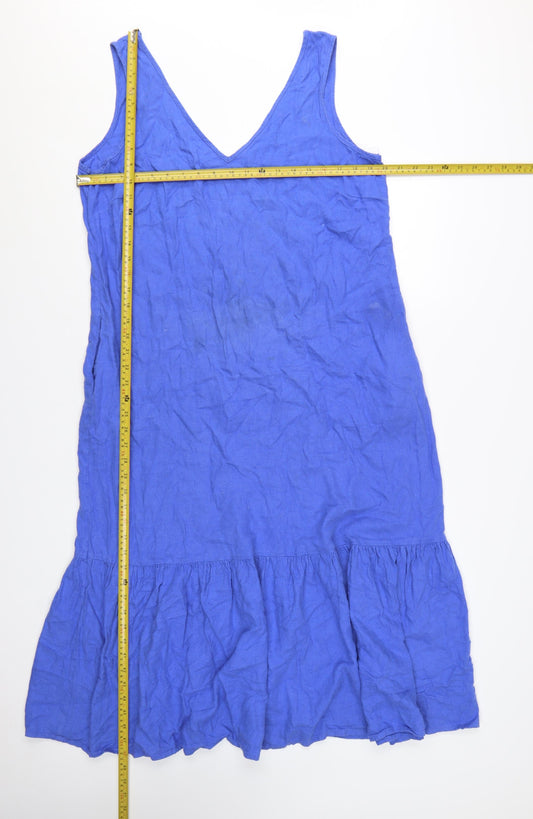 George Womens Blue Linen Blend Sleeveless Tank Dress Size 14