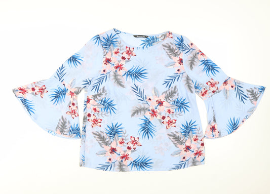 Bonmarché Women's Blue Floral Bell Sleeve Tunic Blouse Size 12