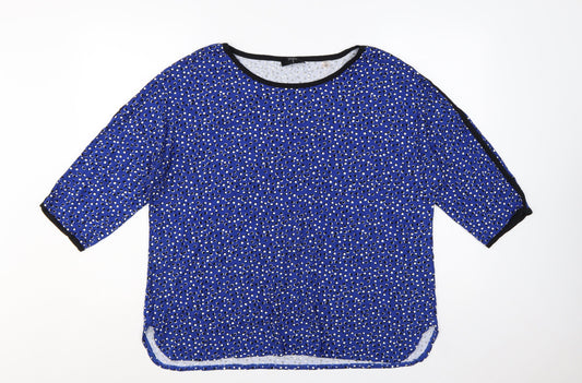 Additional front view of Tahari Woman Blue Polka Dot 3/4 Sleeve Rayon Blouse, size 18 Plus