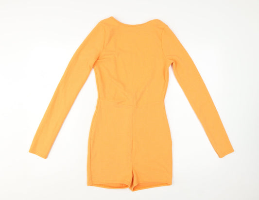 PrettyLittleThing Women’s Orange Long Sleeve Ribbed Playsuit Size 6
