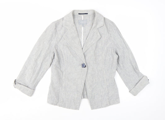 Marks and Spencer Per Una Women’s Grey Pinstripe Linen Blend Blazer Size 10