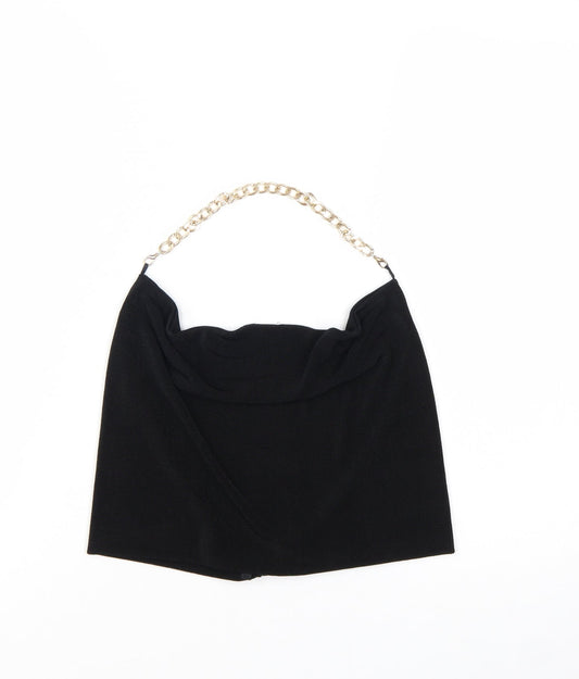 Additional front view of ASOS DESIGN Women's Black Cowl Neck Chain Strap Camisole Top, size 8