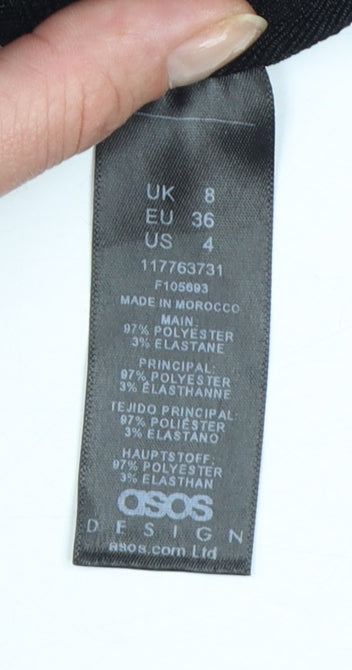 Brand and care label for ASOS DESIGN Women's Black Cowl Neck Chain Strap Camisole Top, size 8