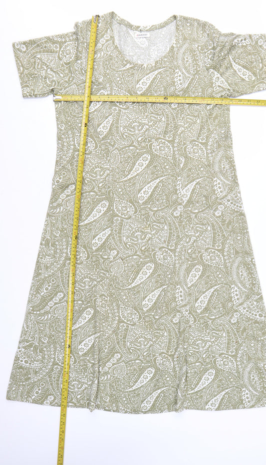 Damart Women's Green Paisley A-Line Knee Length Cotton Dress Size 16
