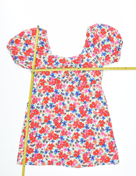 Papaya Women’s Multicoloured Floral Short Puff Sleeve A-Line Dress Size 16