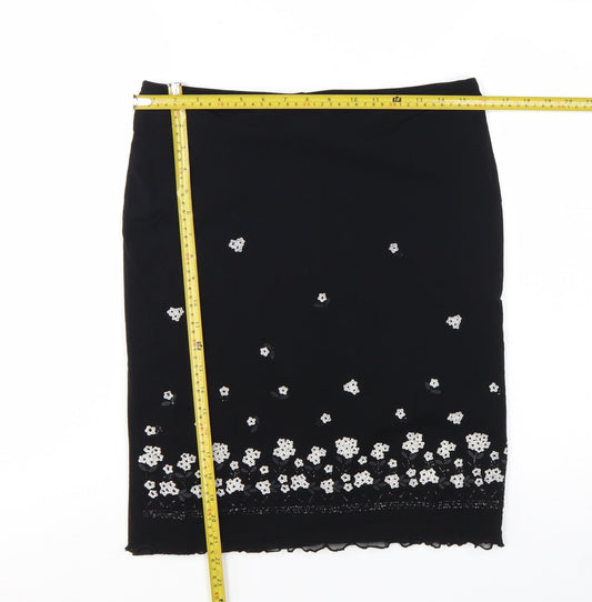 New Look Women Black Size 14 Embroidered Pencil Skirt