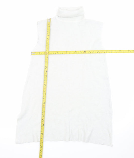 PROCAR Women's White Knit Sleeveless Roll Neck Dress M