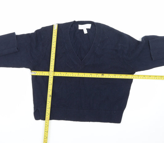 The White Company Women Blue V-Neck Cotton Knit Jumper Size 10