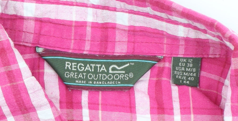 Regatta Womens Pink Check Short Sleeve Button-Up Shirt UK 12
