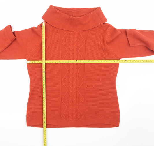 ISLE Essentials Women's Orange Cowl Neck Cable Knit Jumper Size 18-20