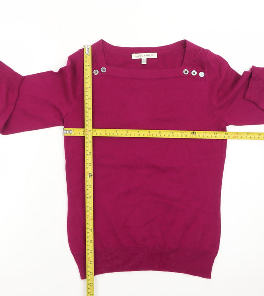 Laura Ashley Women's Pink Boat Neck Button Trim Cotton Jumper Size 8