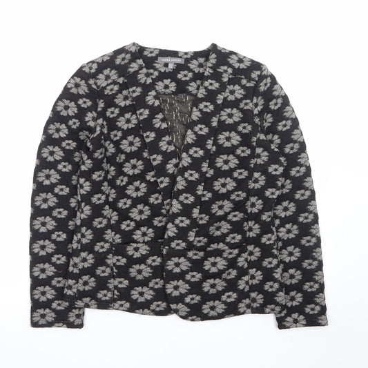 Laura Ashley Women Black Floral V-Neck Long Sleeve Blouse Size 12