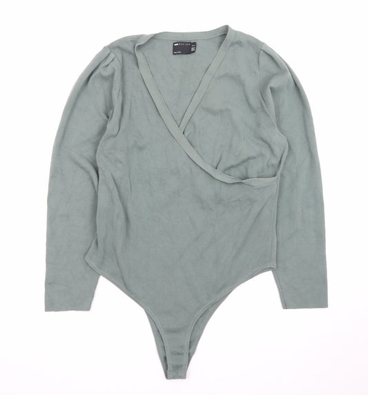 Additional front view of ASOS DESIGN Women’s Green Wrap Bodysuit UK 20 Curve Long Sleeve Cotton