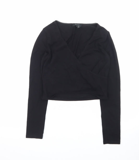 New Look Women's Black Long Sleeve Wrap Jersey Top Size 14