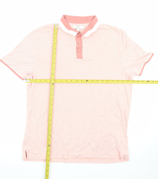 Marks and Spencer Men's Pink Cotton Polo Shirt XL Regular Fit