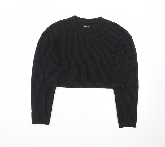Additional front view of Only women’s black chunky knit crew neck long sleeve jumper xs