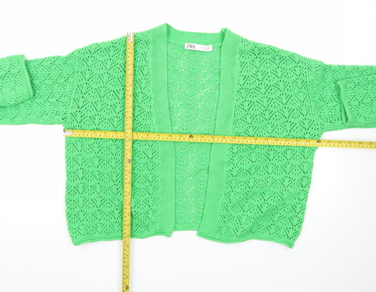 ZARA Women’s Green Open Knit V-Neck Cardigan Size 8