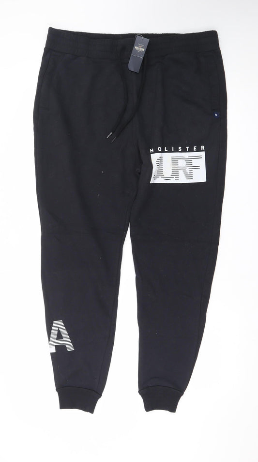 Hollister Men’s Black XL Jogger Sweatpants with Logo Print