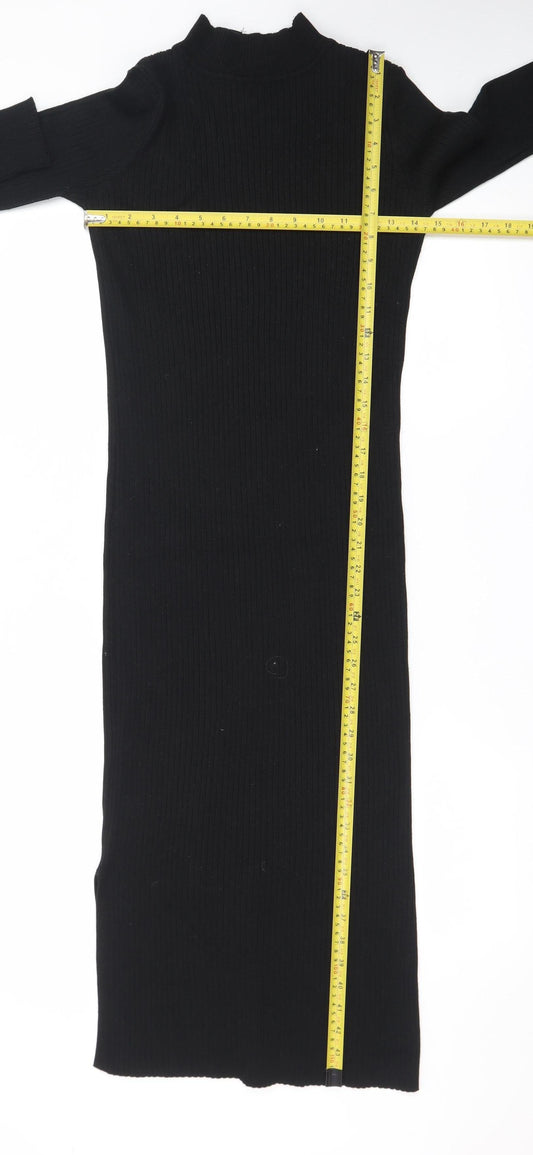 New Look Women's Black Size 12 Knit Bodycon Midi Dress