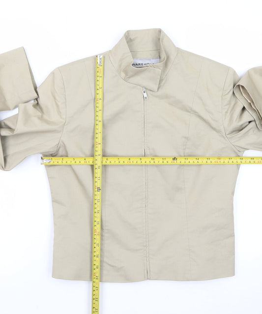 Warehouse Women’s Beige Zip-Up Cotton Blend Short Jacket UK 12