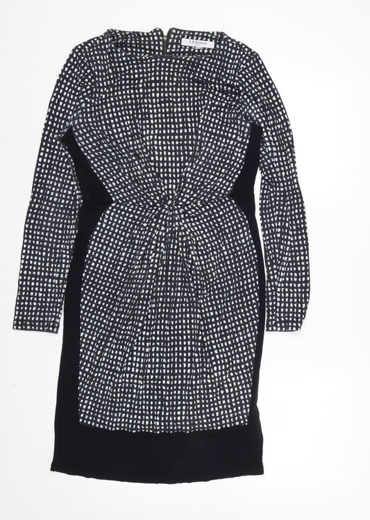 Additional front view of L.K. Bennett Women Black Geometric Sheath Dress, size 10