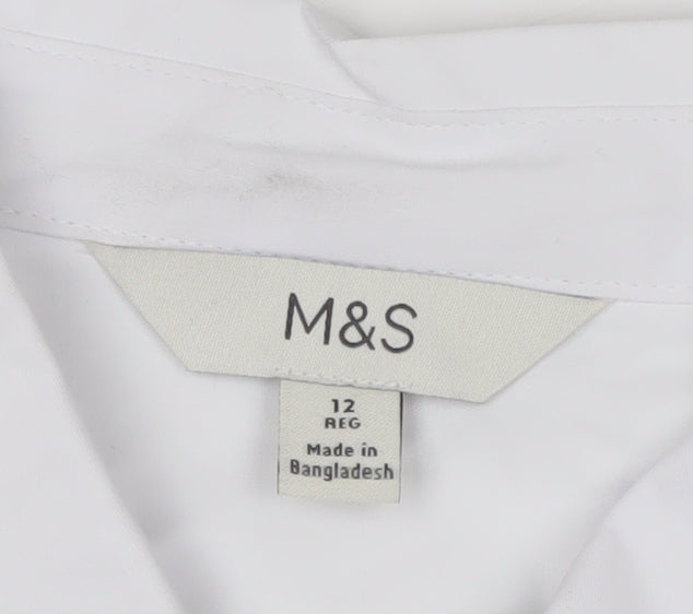 Marks and Spencer Women's White Cotton Long Sleeve Button-Up Shirt Size 12