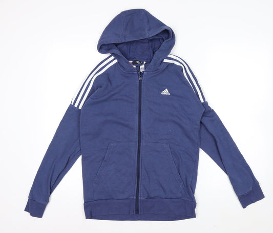 Additional front view of Adidas boys’ blue full zip hoodie 13-14 years cotton blend lined sportswear
