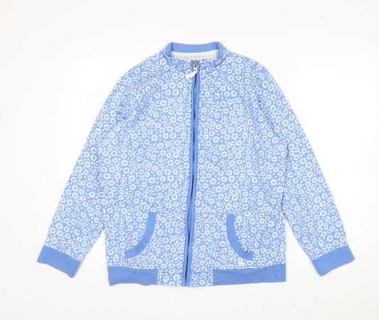 Additional front view of Country Rose Women Blue Floral Quilted Zip Jacket M