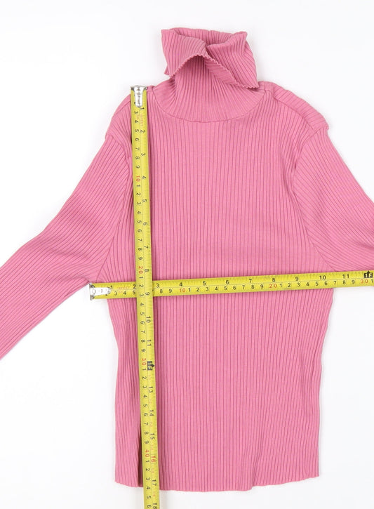 ASOS DESIGN Women’s Pink Roll Neck Ribbed Long Sleeve Top Size 10