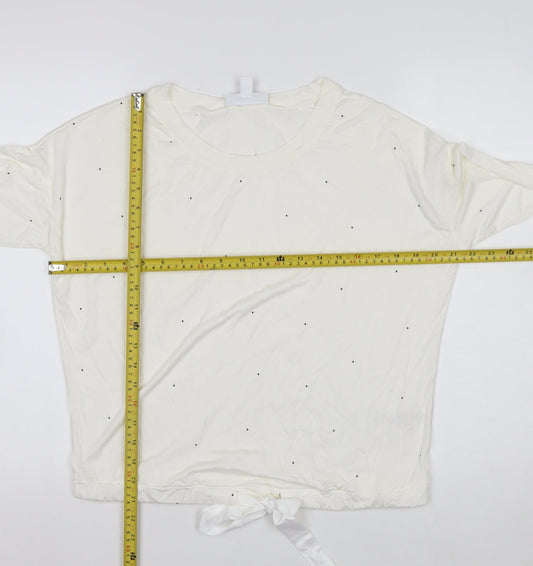 The White Company Women's Ivory Long Sleeve Tie Hem Relaxed T-Shirt Small